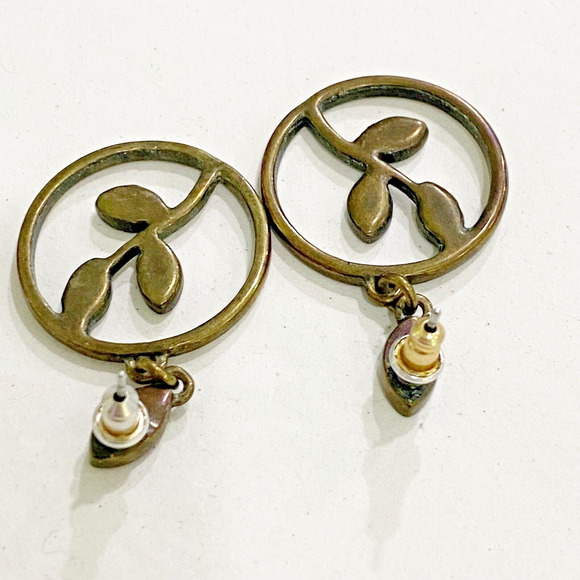 Boho pierced earrings vintage hippie chic floral gold blue green abalone beachy - Picture 4 of 4